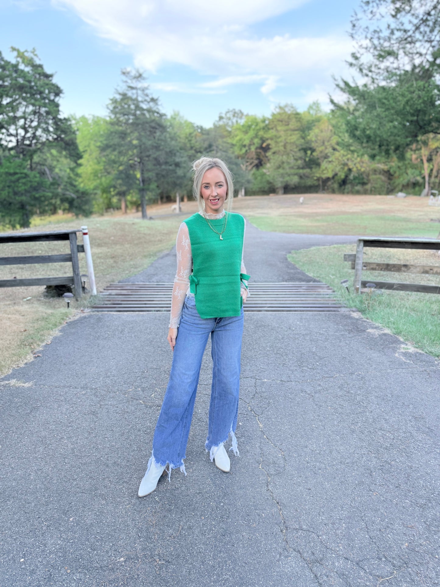 Evie Tie Sweater Vest - Kelly Green