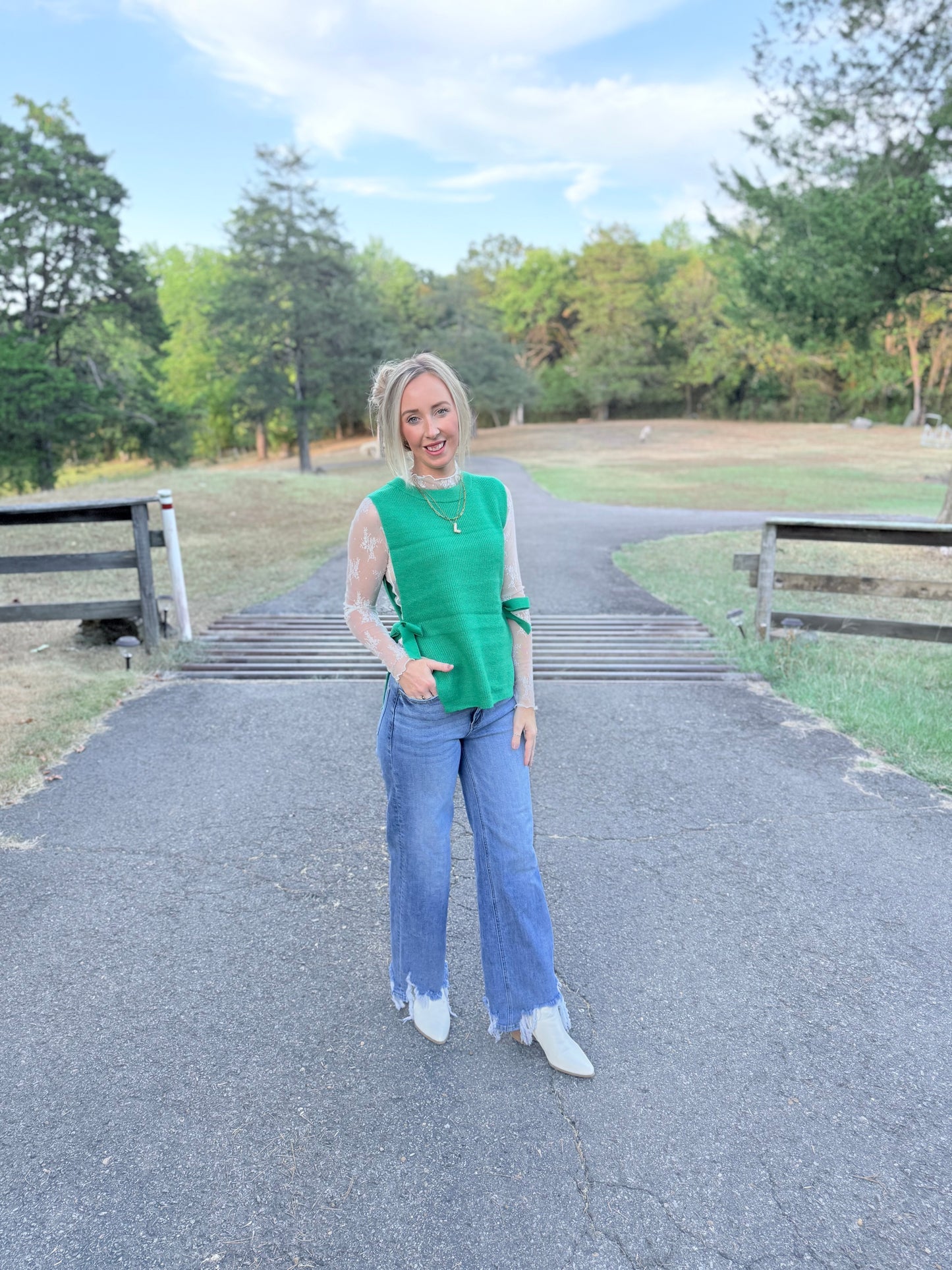 Evie Tie Sweater Vest - Kelly Green
