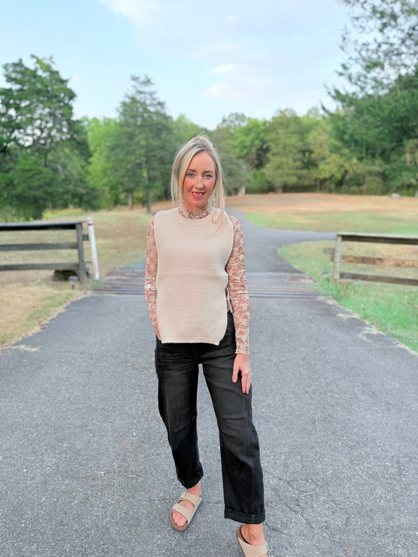 Evie Tie Sweater Vest - Beige