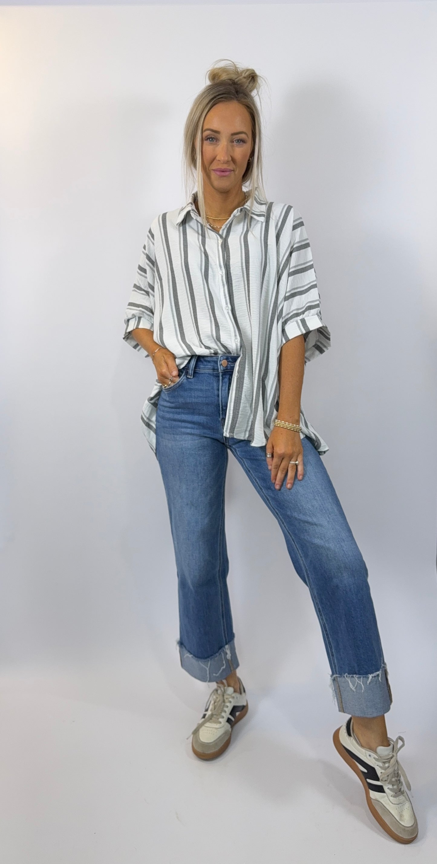 Brooke Stripe Top - Gray/White
