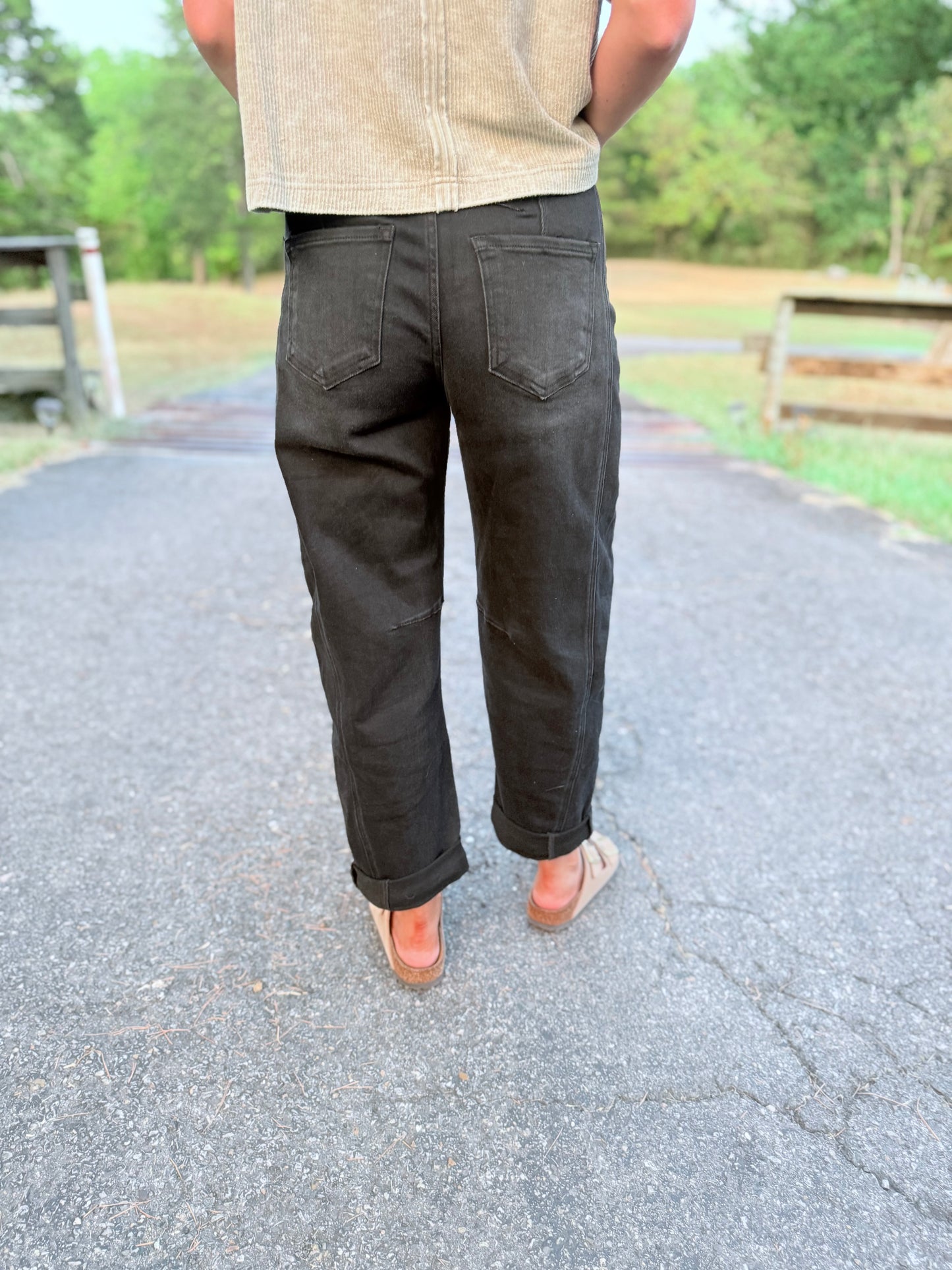 High Rise Black Barrel Jeans