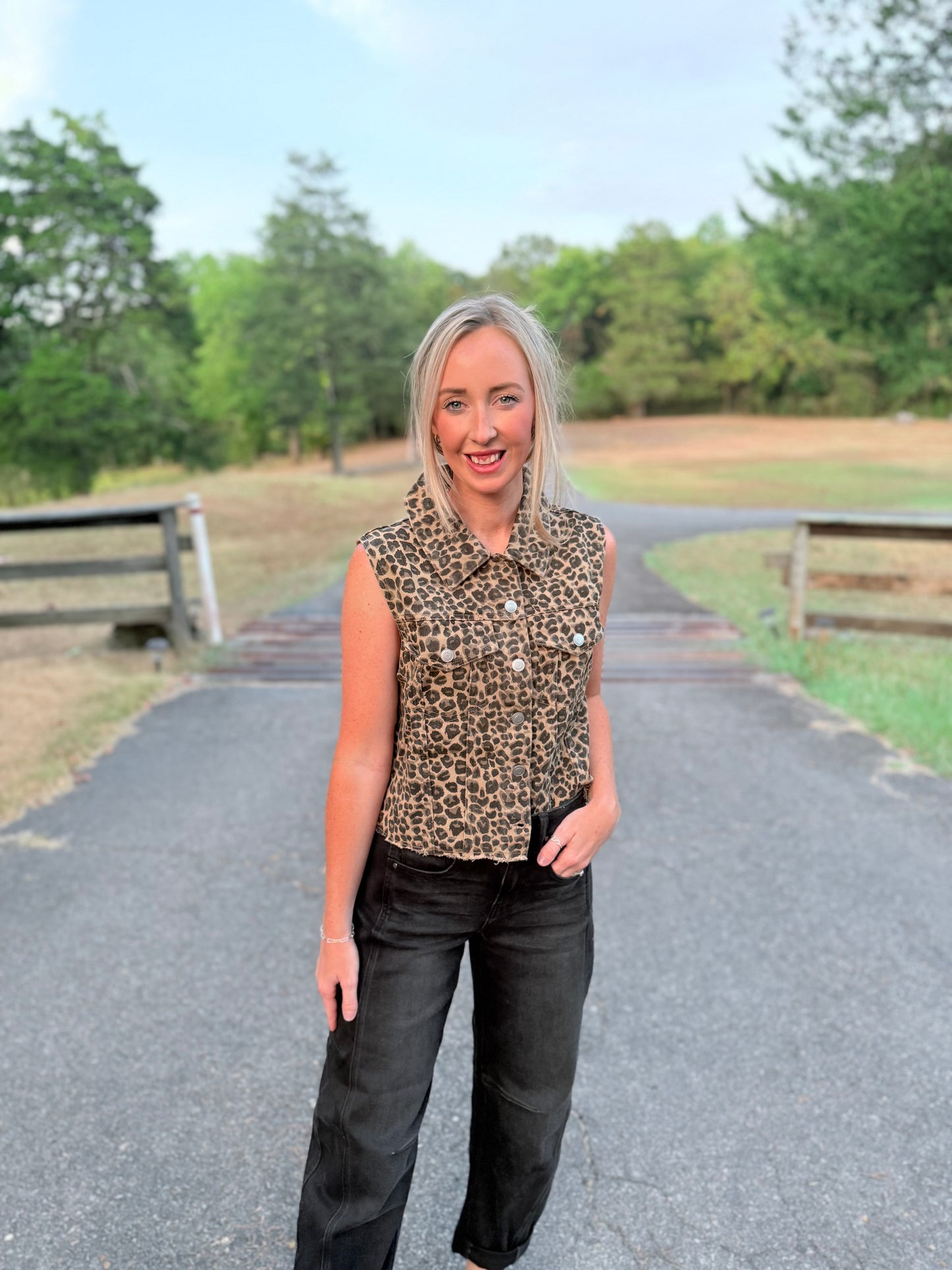 Sloane Leopard Denim Vest