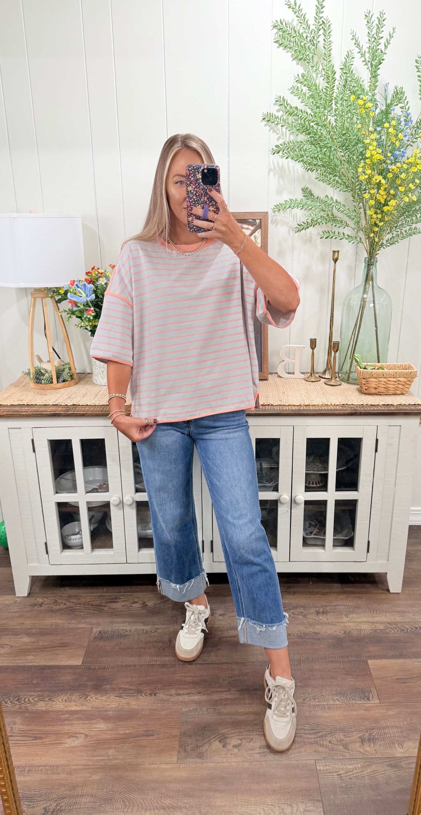 Katrina Stripe Top - blue/orange