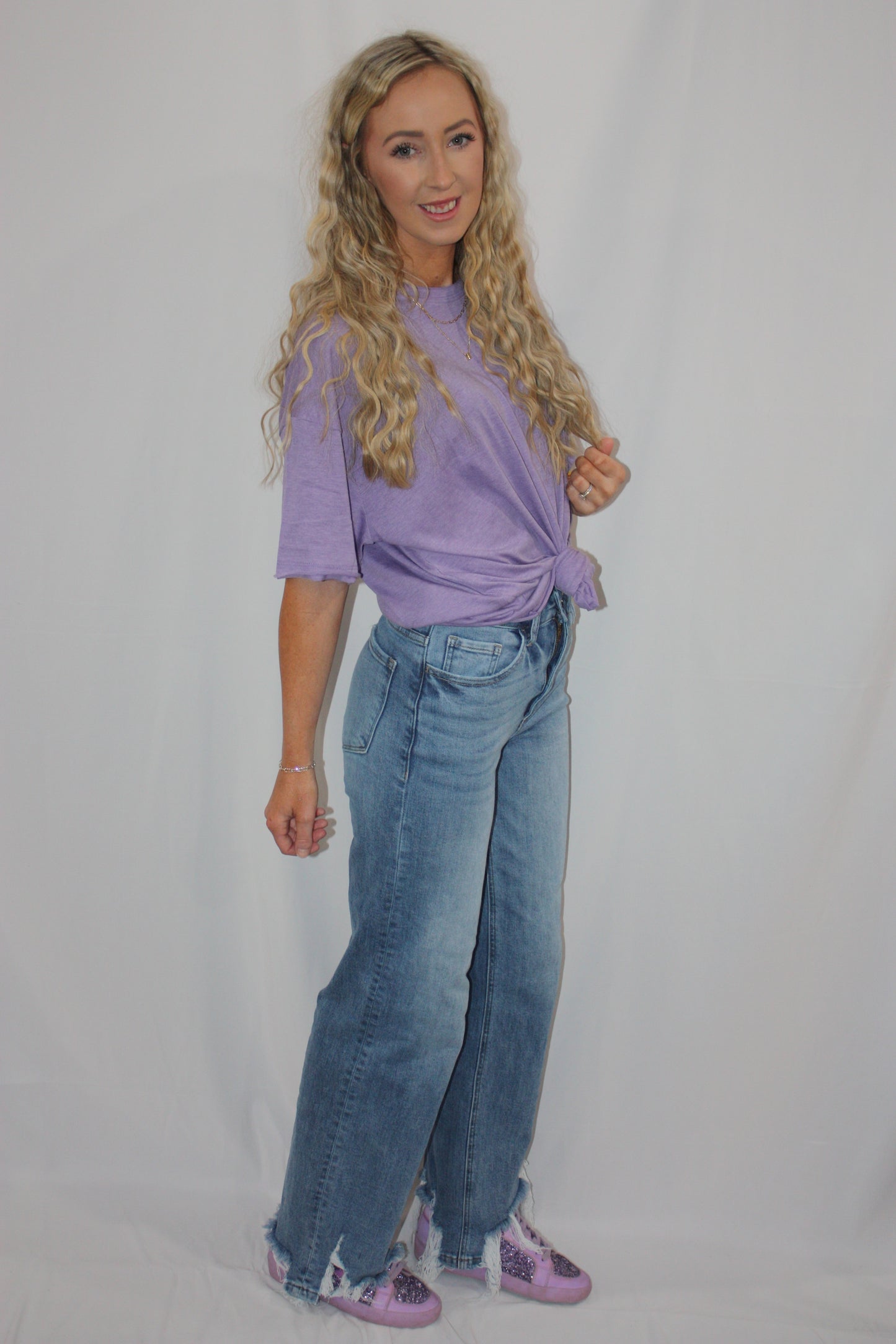 Straight Leg Distressed Hem Jean