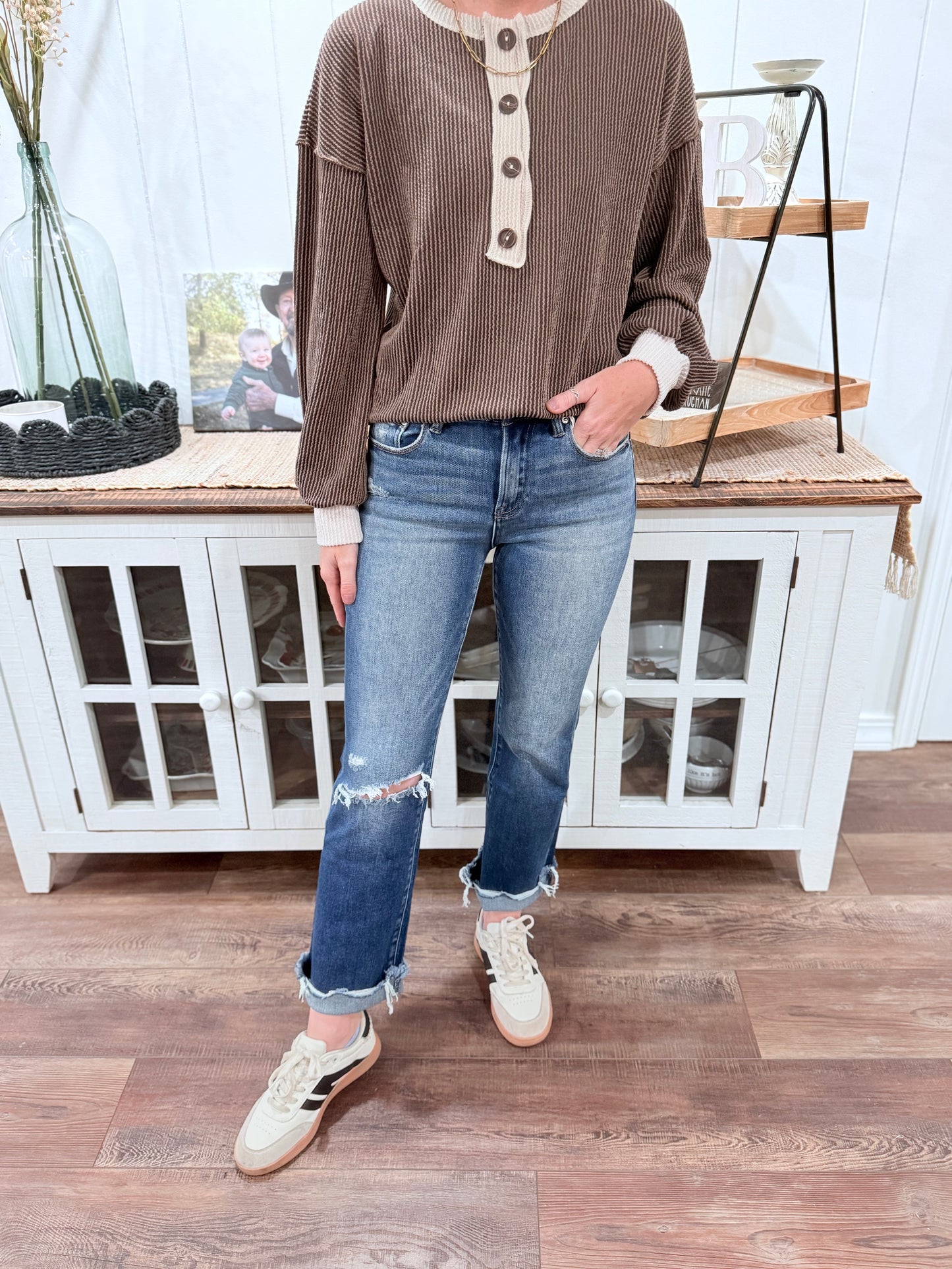 Dark Wash Distressed Denim