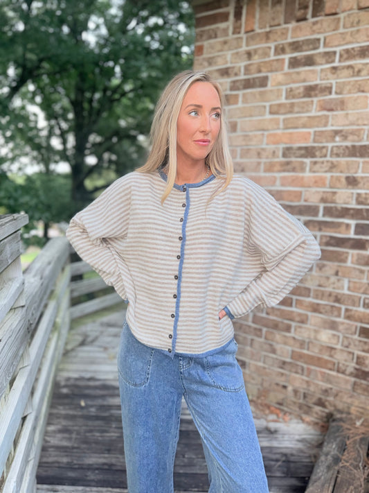Paloma Stripe Cardigan - blue/khaki