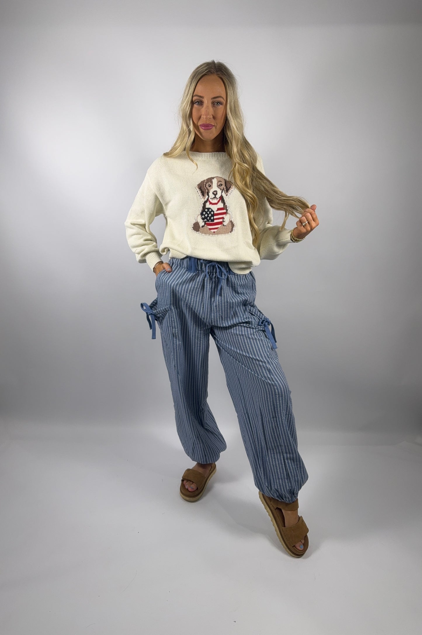 Georgia Stripe Pants - Navy/White