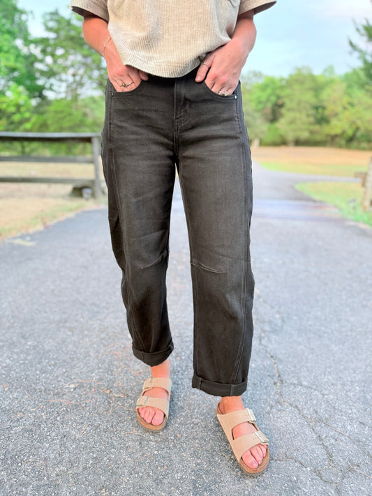High Rise Black Barrel Jeans
