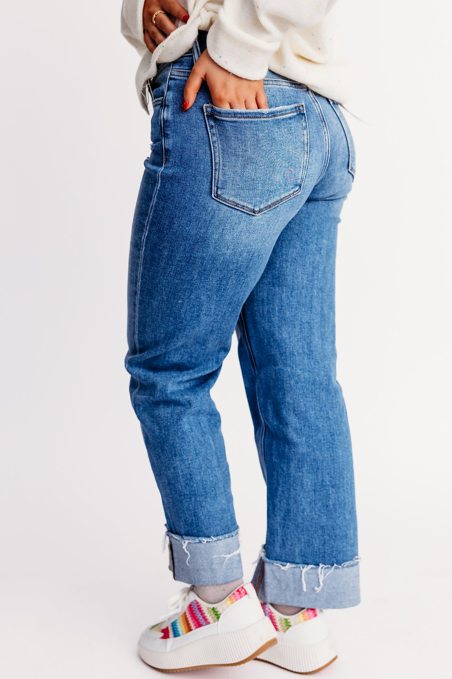 Dark Wash Cuffed Jeans