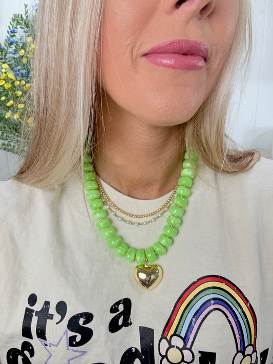 Chunky Heart Necklace - Lime