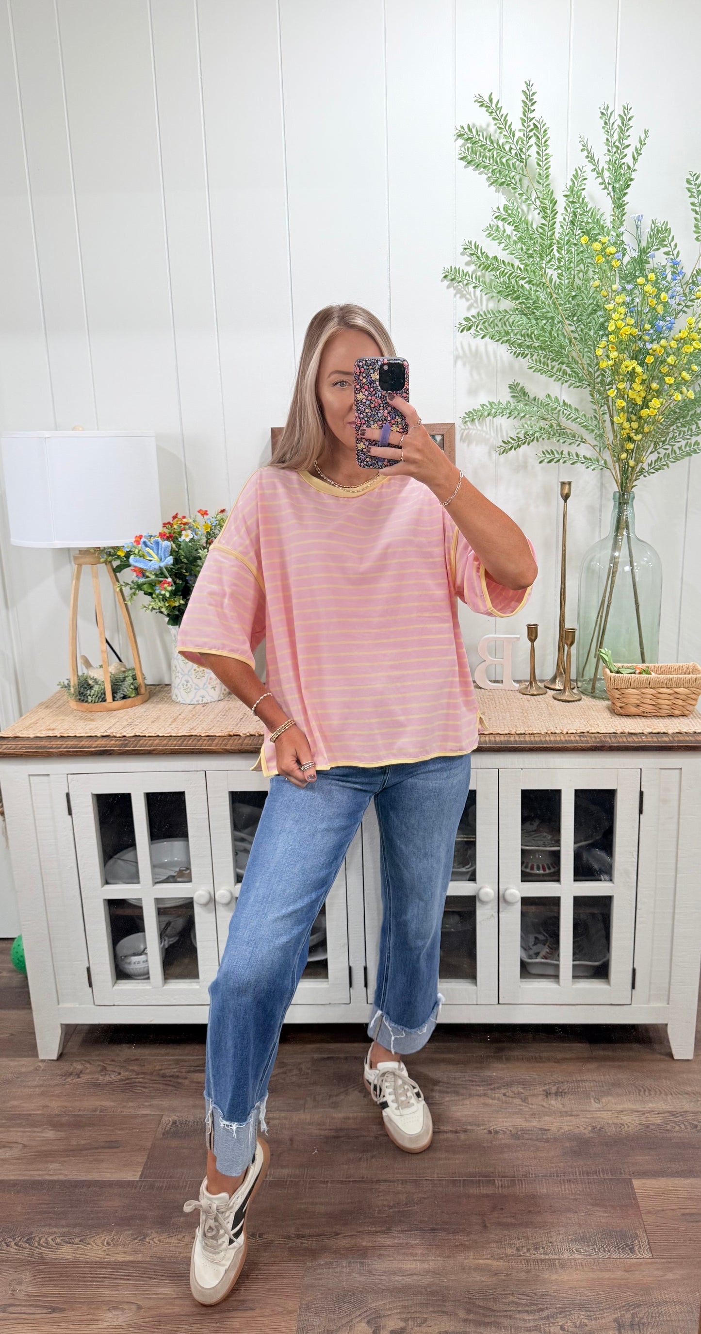 Katrina Stripe Top - pink/yellow