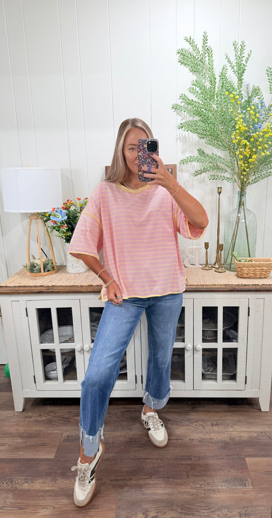 Katrina Stripe Top - pink/yellow