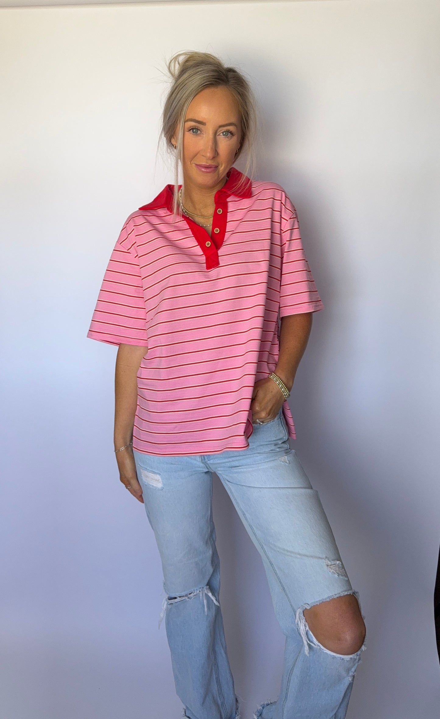 Oversized Stripe Collared Top *Restock*