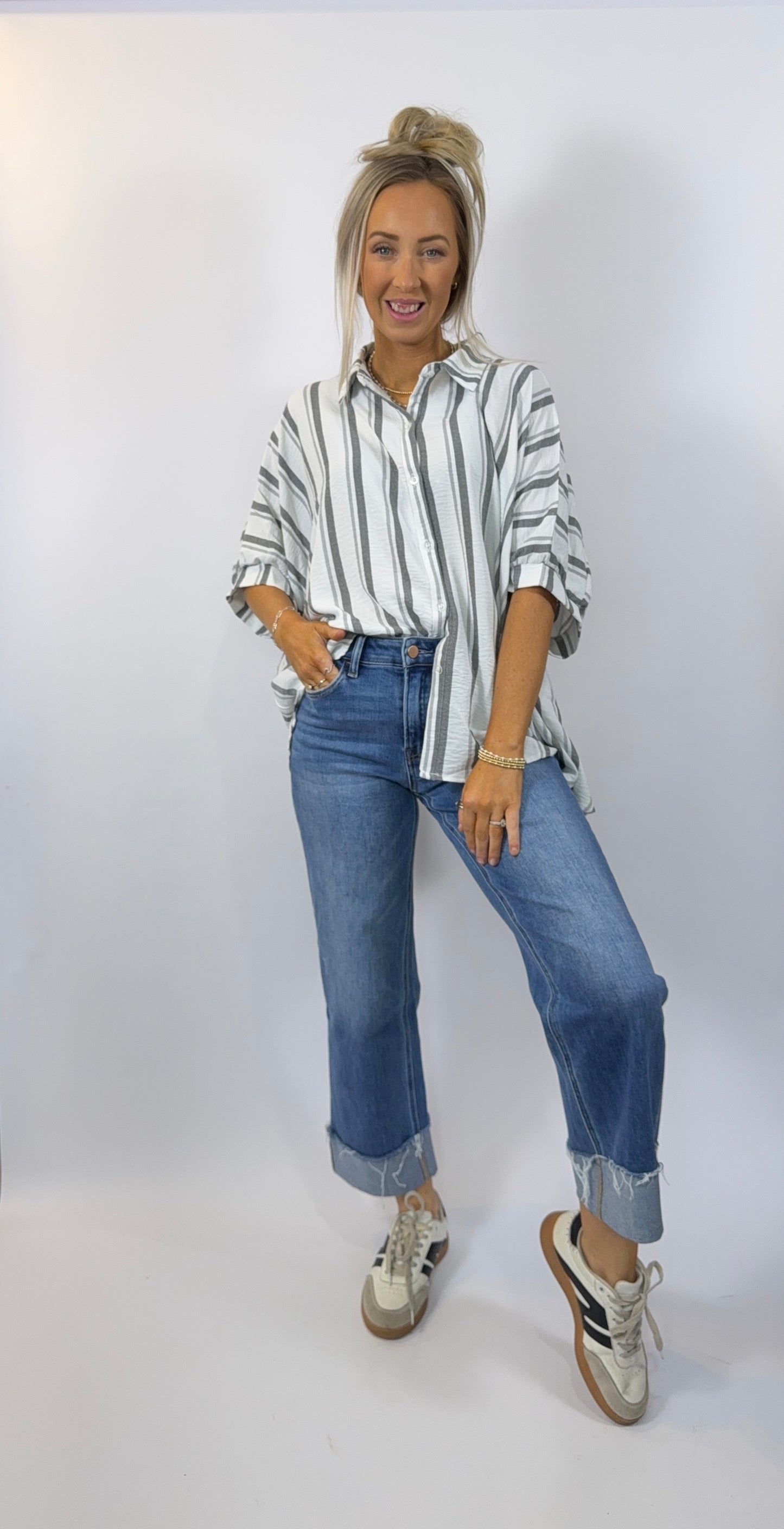 Brooke Stripe Top - Gray/White