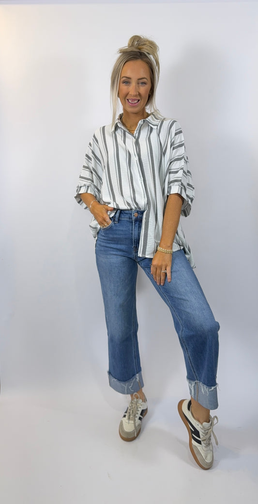 Brooke Stripe Top - Gray/White