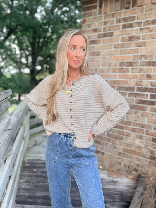 Paloma Stripe Cardigan - Khaki
