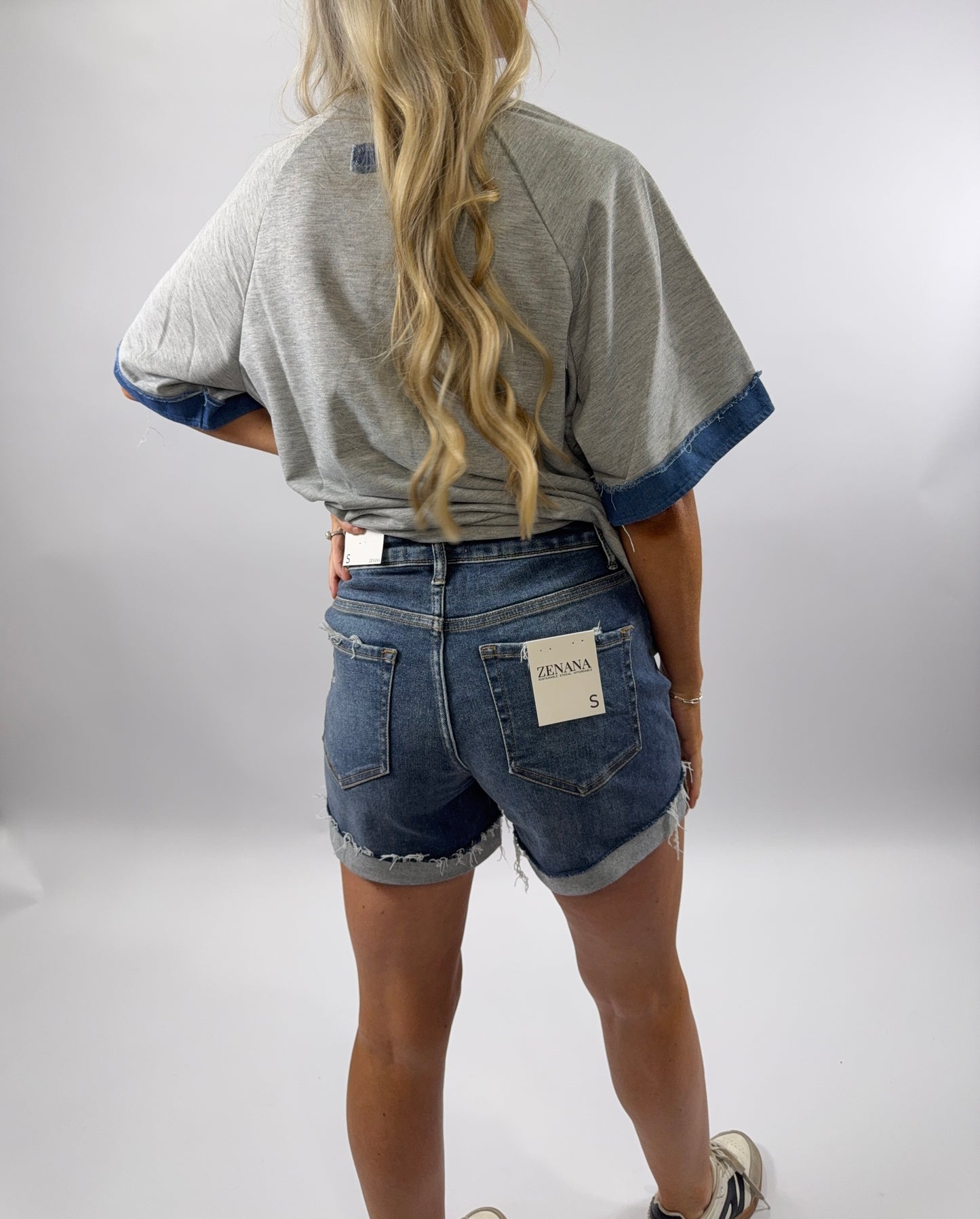 Dark Wash Cuff Shorts