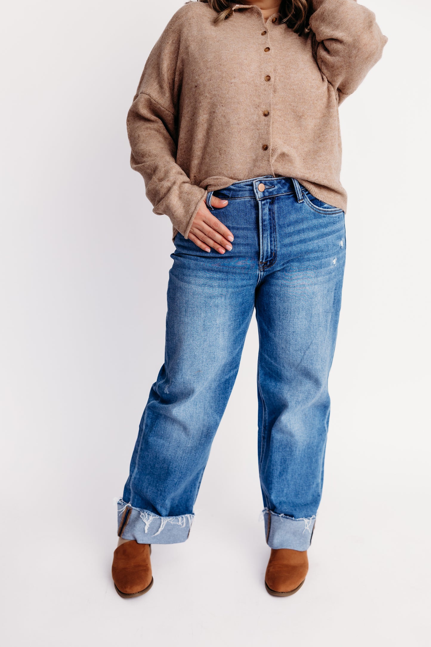 Dark Wash Cuffed Jeans