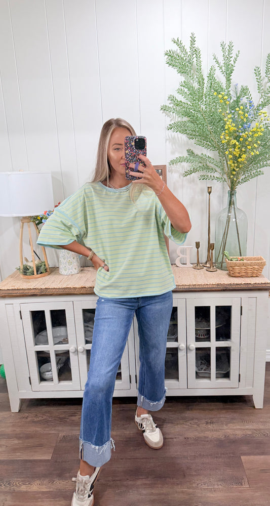 Katrina Stripe Top - blue/lime