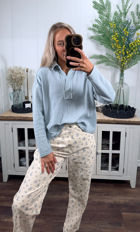 Rory Collared Top - Blue