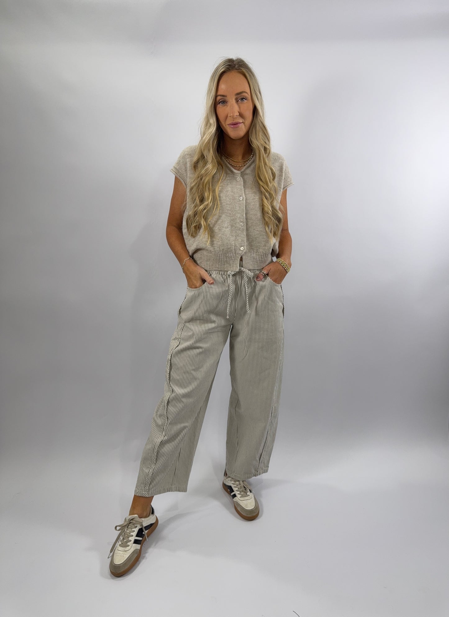 Kit Sage Stripe Barrel Pants