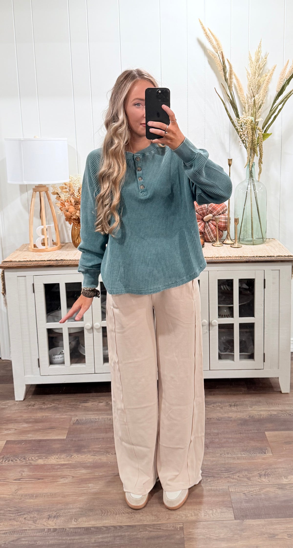 Dakota Waffle Top - green