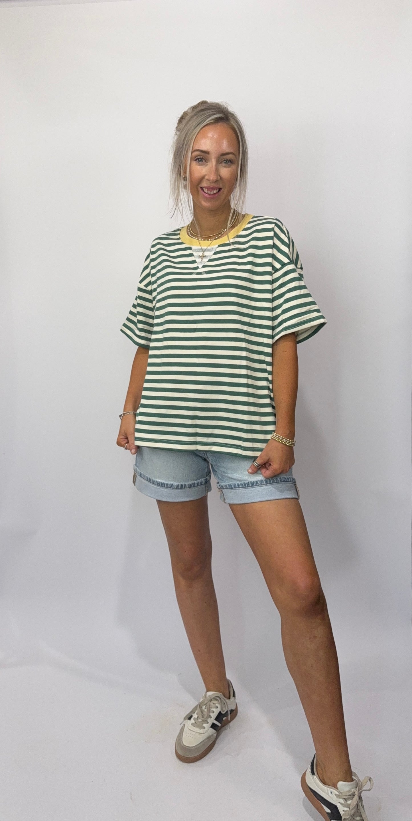 Layne Stripe Top - Green/Yellow