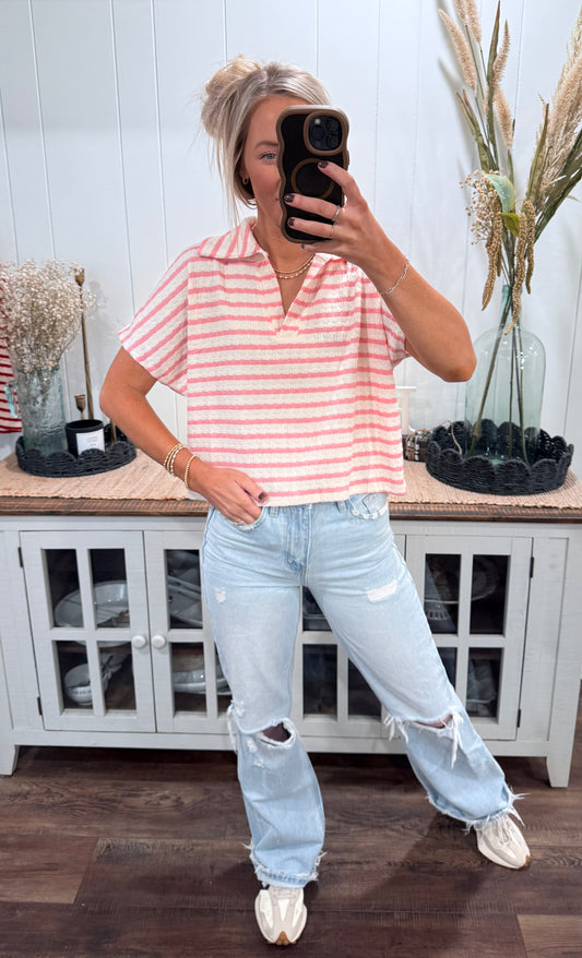 Collared Boxy Top - Pink