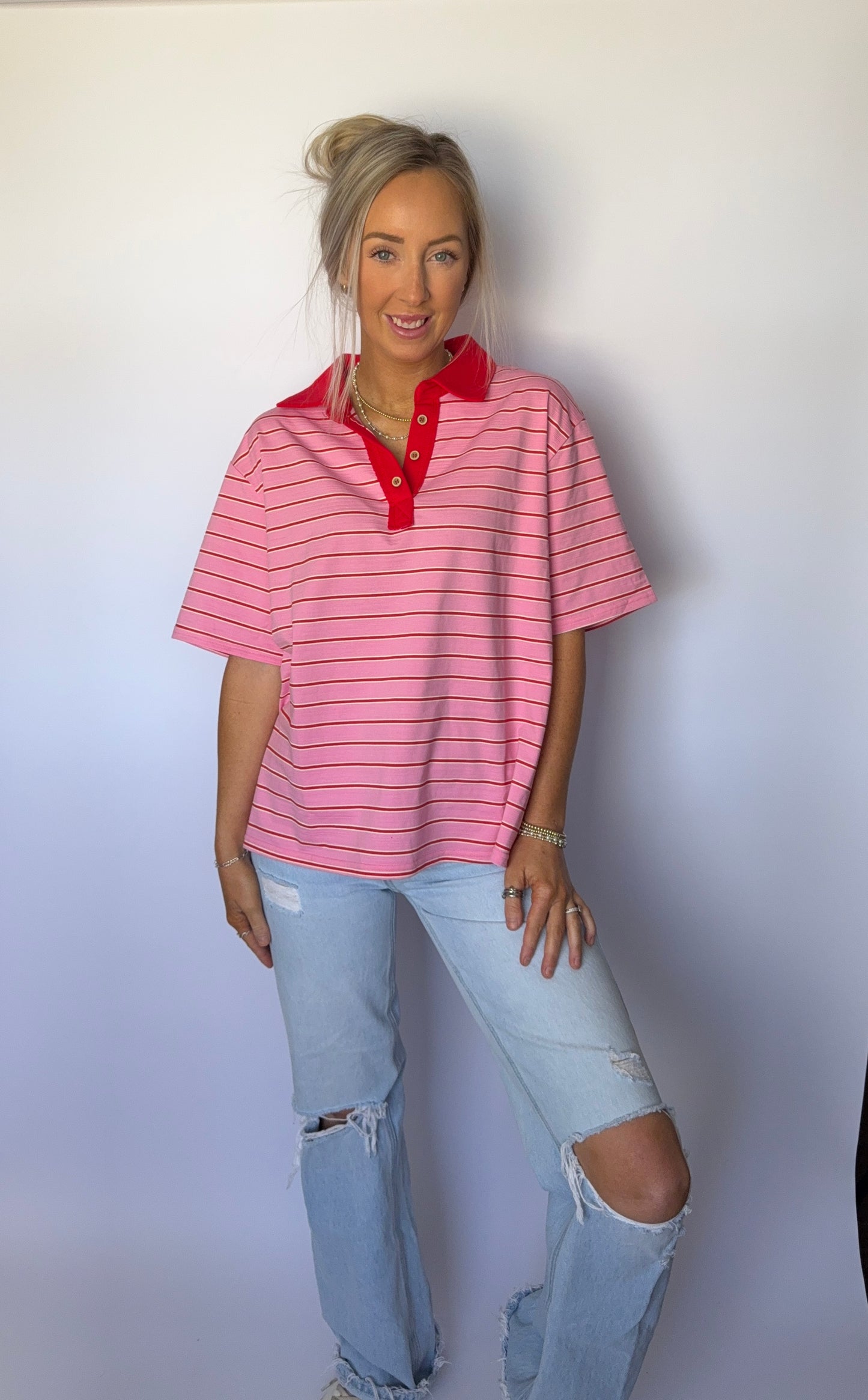 Oversized Stripe Collared Top *Restock*