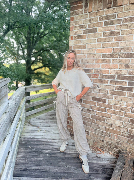 Georgia Stripe Pants - brown/cream