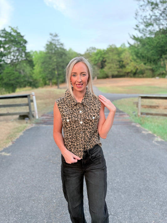 Sloane Leopard Denim Vest