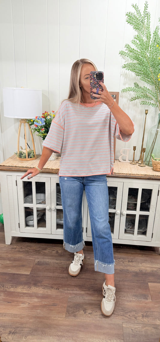 Katrina Stripe Top - blue/orange