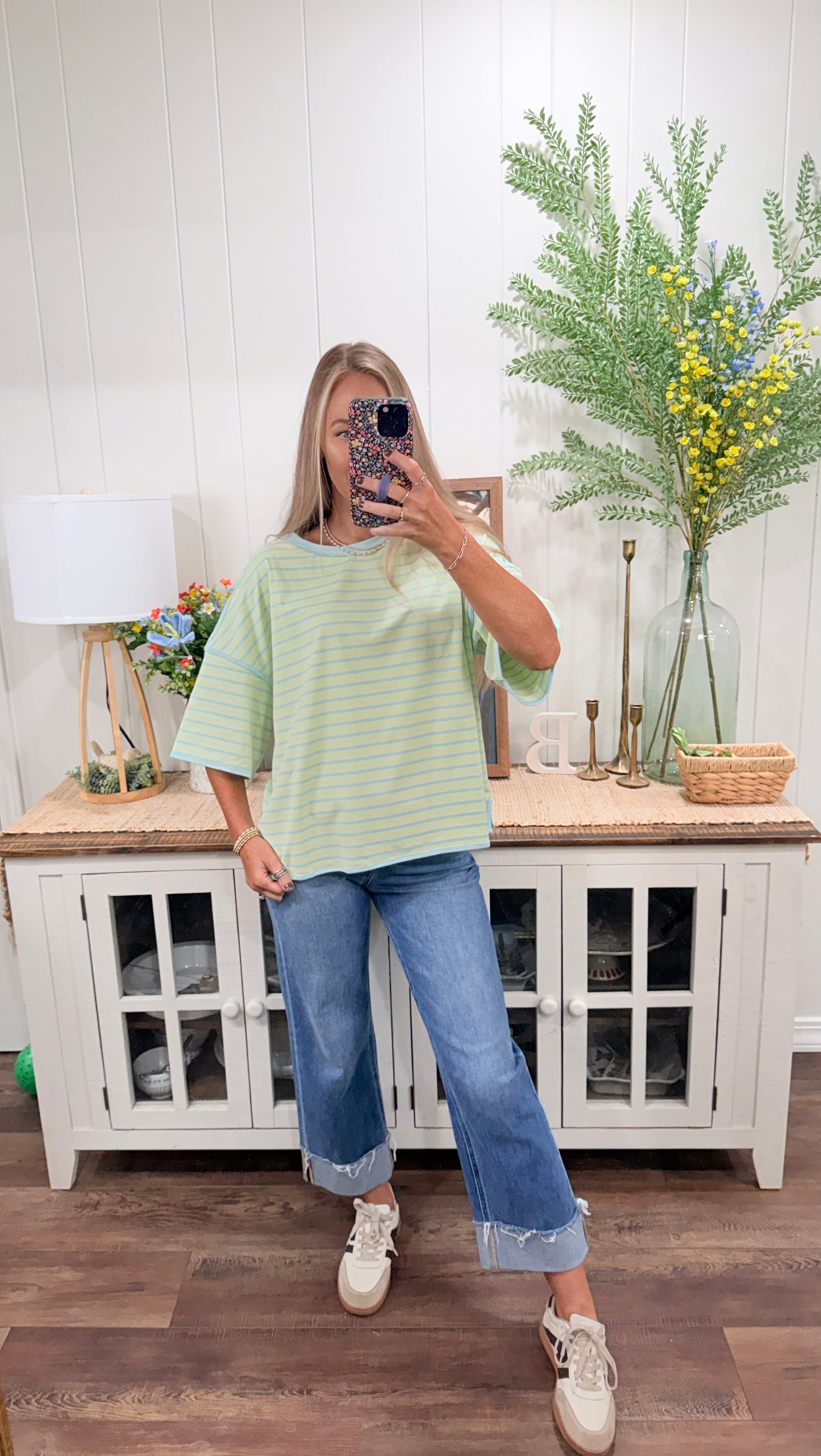 Katrina Stripe Top - blue/lime