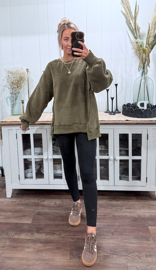 Exposed Seam Sherpa Pullover - 3 colors