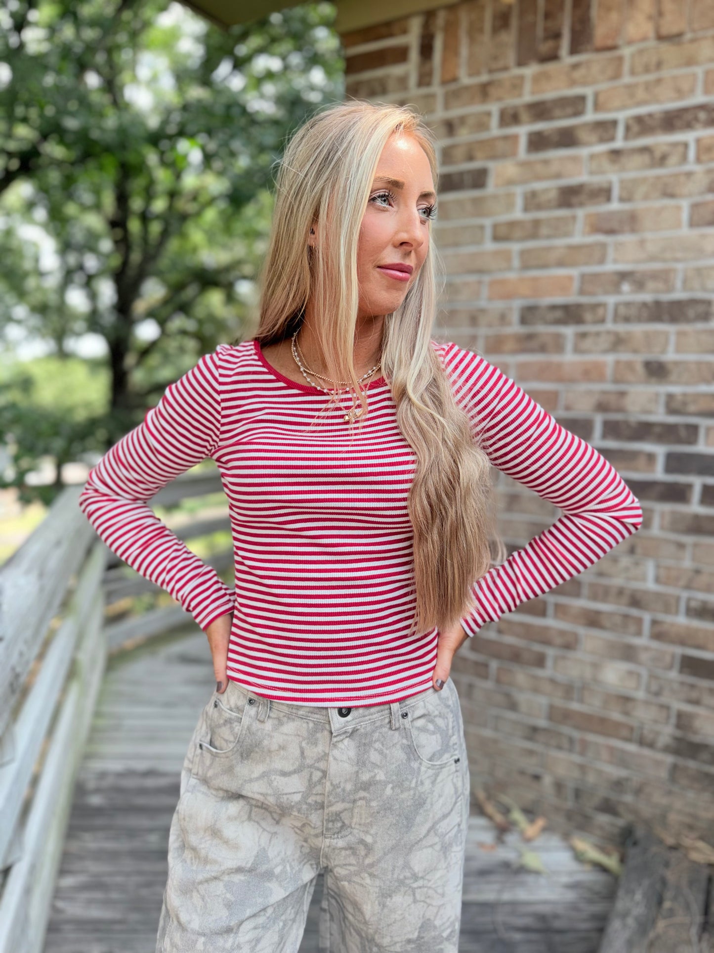 Fallon Stripe Top - red