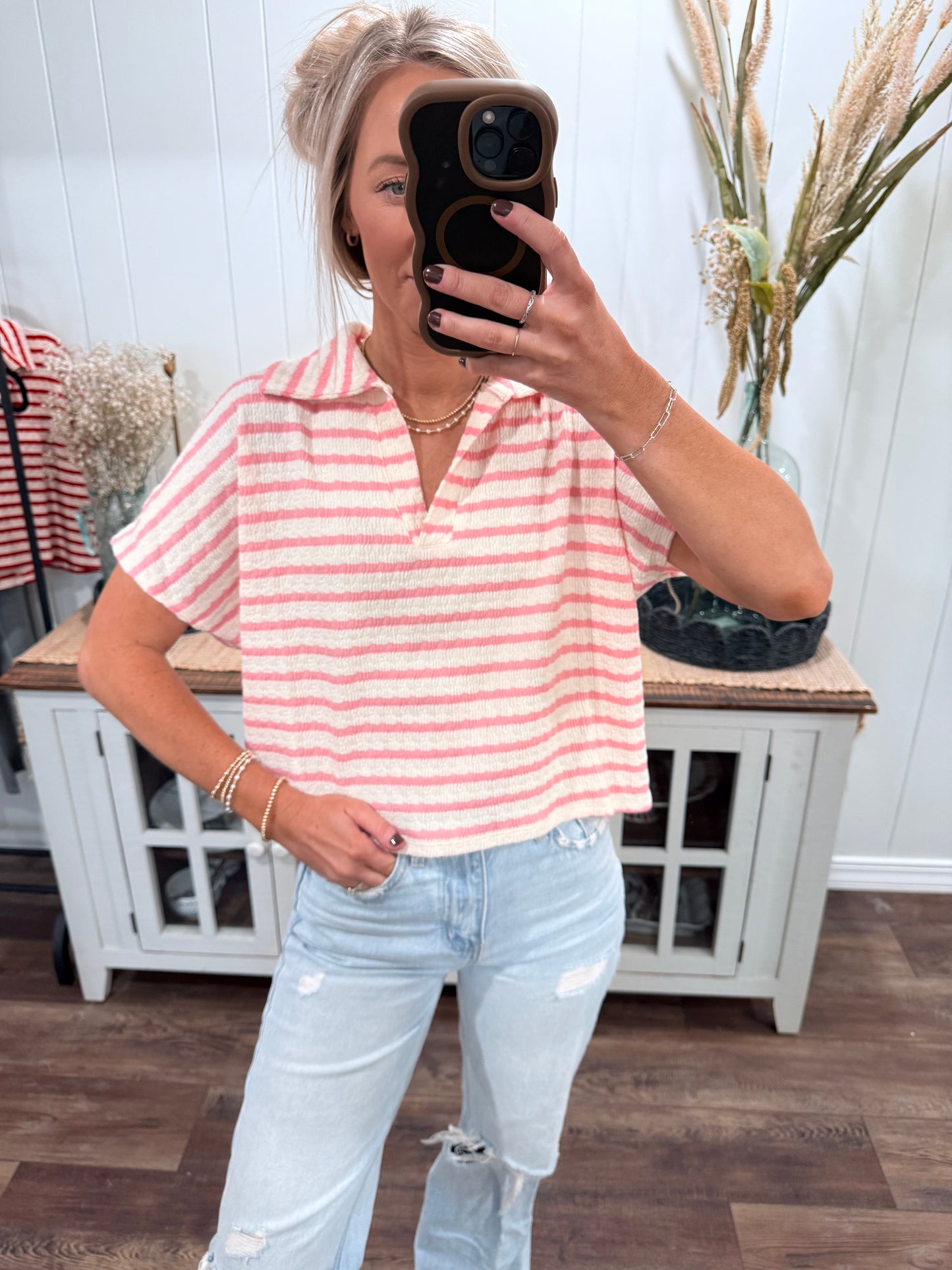 Collared Boxy Top - Pink