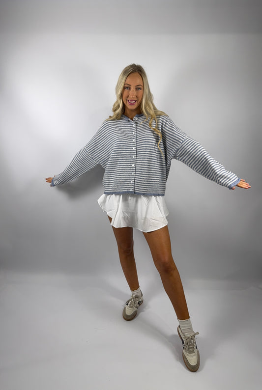 Paloma Stripe Cardigan - Blue