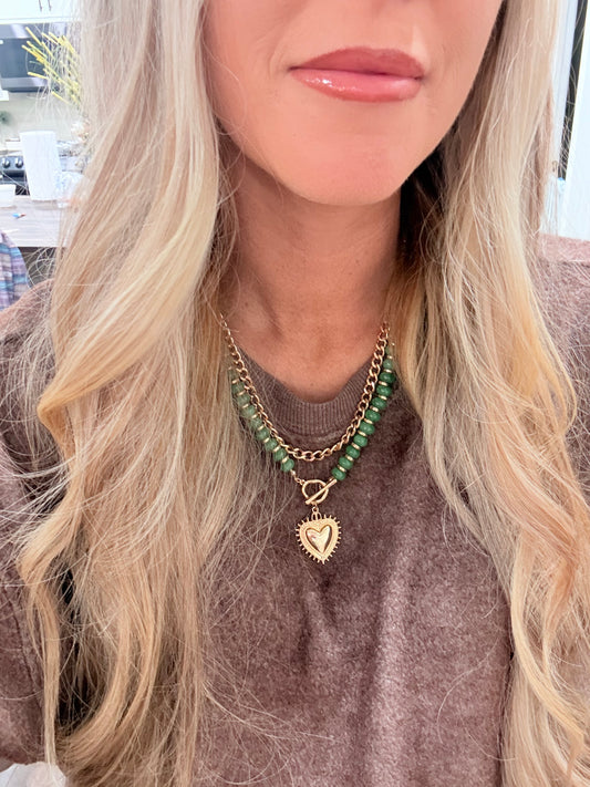 Green Heart Layering Necklace