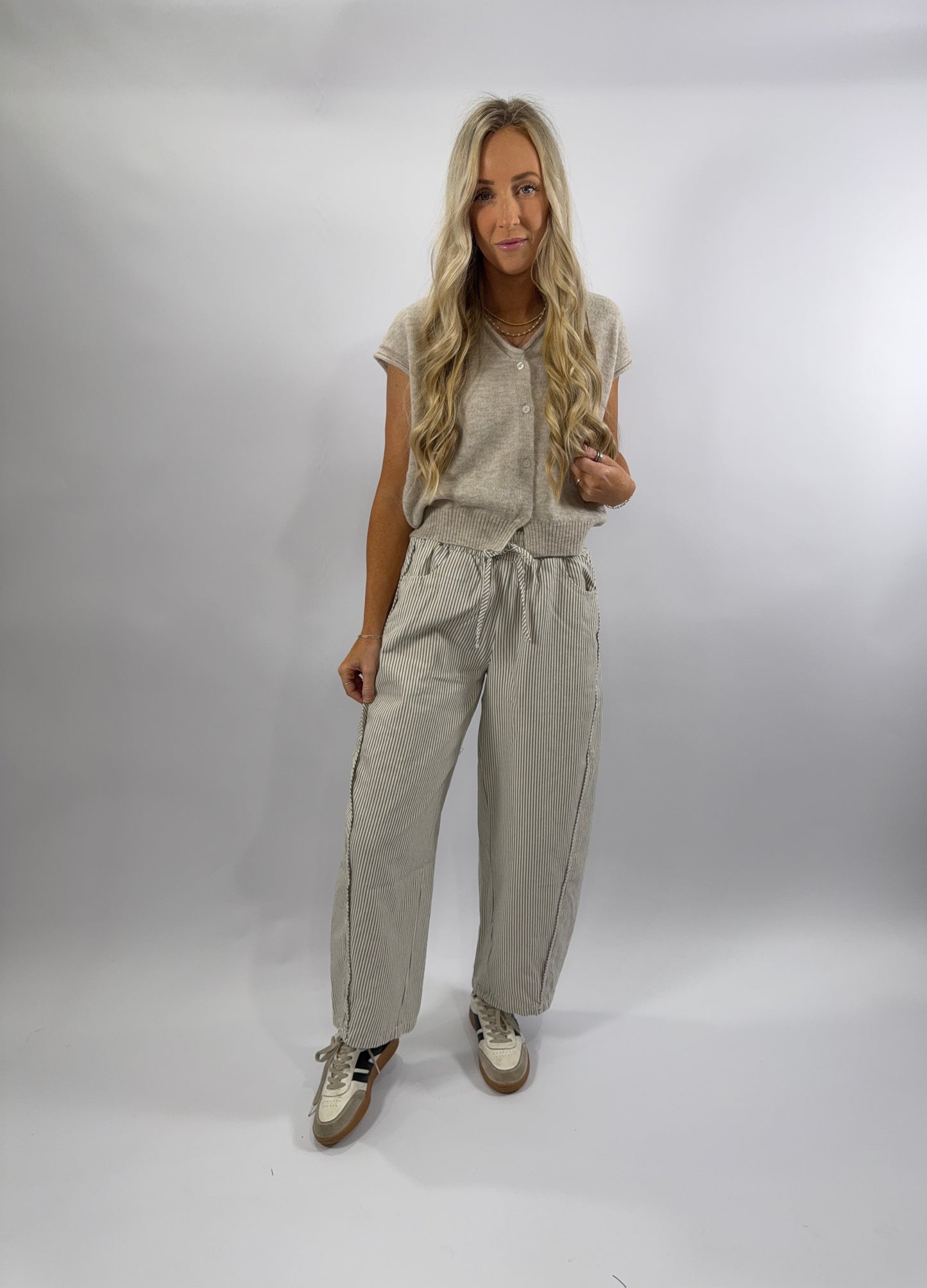 Kit Sage Stripe Barrel Pants