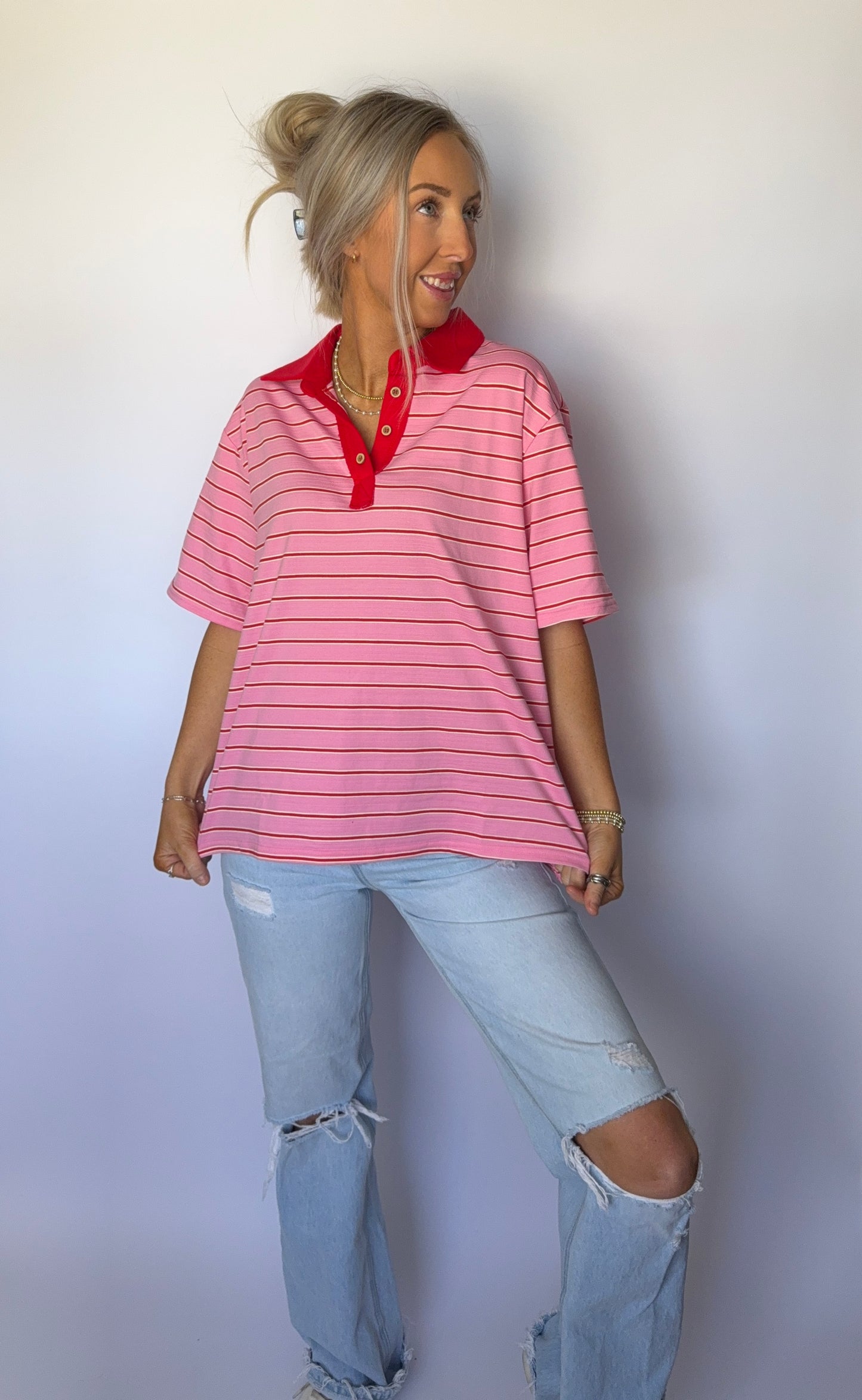 Oversized Stripe Collared Top *Restock*