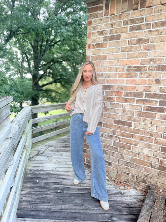 Paloma Stripe Cardigan - Khaki