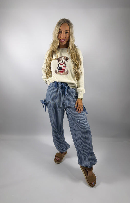 Georgia Stripe Pants - Navy/White