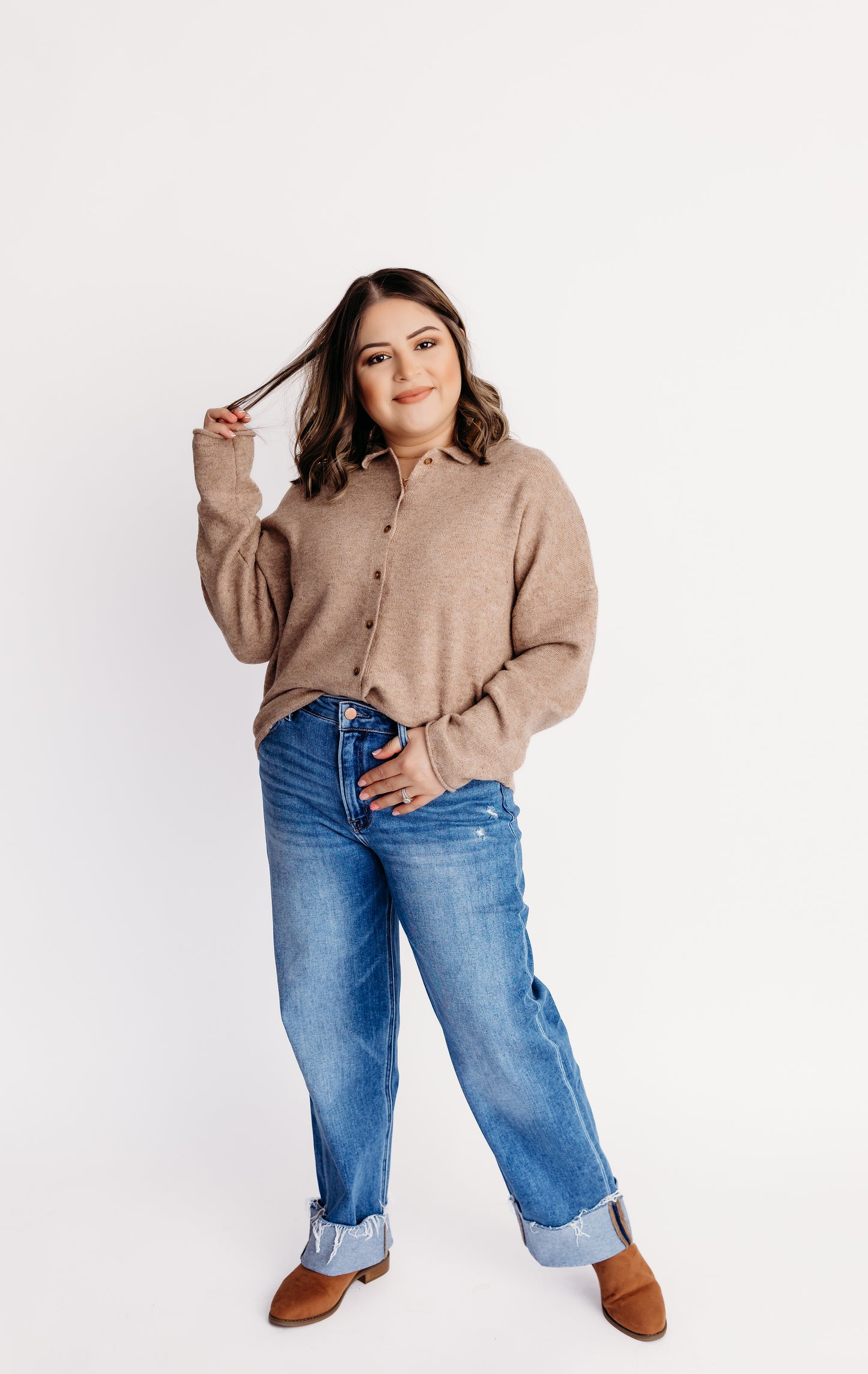 Dark Wash Cuffed Jeans