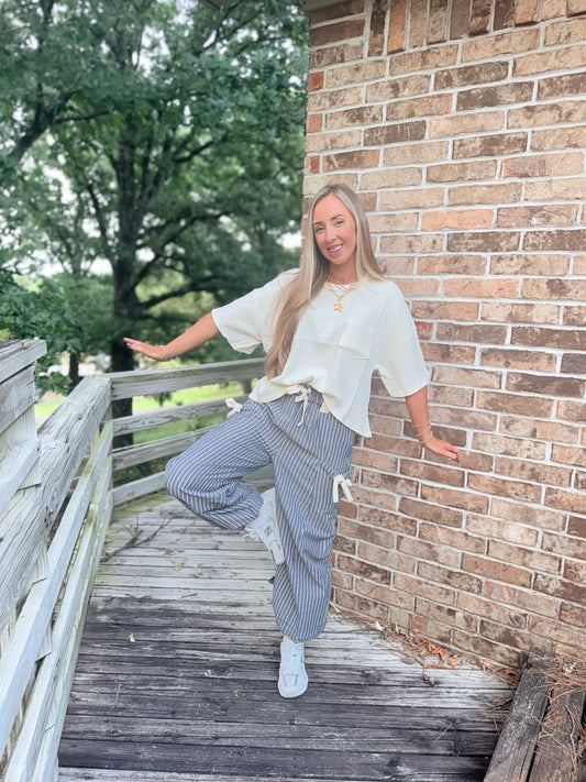 Georgia Stripe Pants - navy/cream