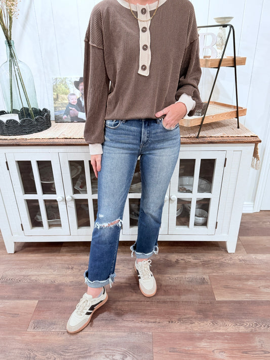 Dark Wash Distressed Denim